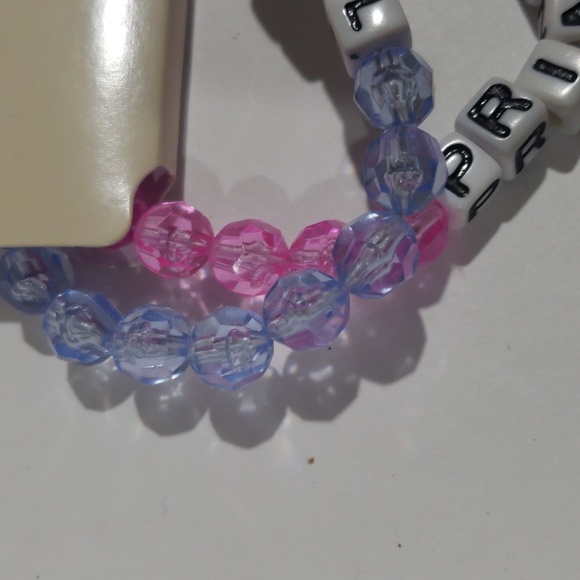 Set of 2 Blue Pink Beaded Stretch Bracelet " Princess" "Angel" - Women's Jewelry - Picture 4 of 8